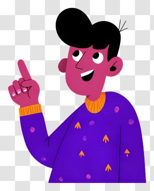 Making Speech - Young Man Pointing Up In Purple Sweater Transparent PNG