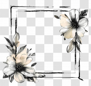 Border Frame - Black And White Floral Square Frame Transparent PNG