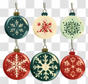 Christmas Balls - Set Of Christmas Tree Ornaments With Snowflake Designs Transparent PNG
