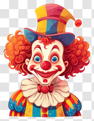 Clown - Smiling Clown With Colorful Hat And Red Hair Transparent PNG