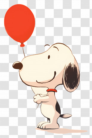 Snoopy Holding Balloon - Cute Dog With Red Balloon In Cartoon Style Transparent PNG
