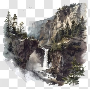 Sutherland Falls - Beautiful Artistic Mountain Waterfall Landscape Transparent PNG
