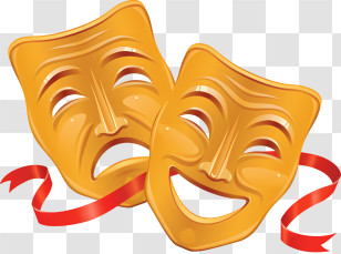 Smiley - Golden Comedy And Tragedy Masks With Ribbon Transparent PNG
