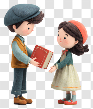Boy Giving Book To Girl - Cartoon Kids Sharing A Book Transparent PNG