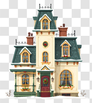 Victorian Christmas House - Charming Victorian House In Winter Transparent PNG