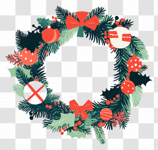 Christmas Wreath - Festive Christmas Wreath With Ornaments And Bow Transparent PNG