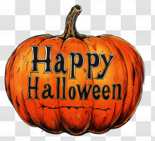 Happy Halloween - Pumpkin With Happy Halloween Text Transparent PNG