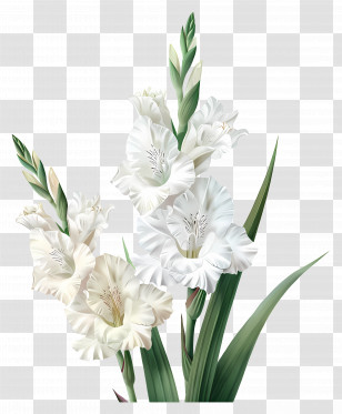 White Gladioli - White Gladiolus Flower With Elegant Blooms Transparent PNG