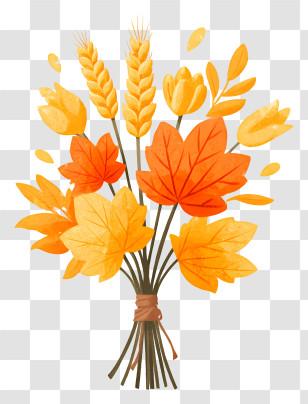 Tied Bouquet Of Wheat - Autumn Leaf And Wheat Bouquet Transparent PNG