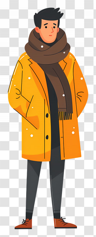 Man Winter - Male Character Wearing Yellow Coat And Scarf For Fall Transparent PNG