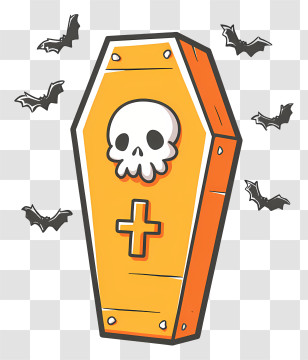 Cute Coffin With Cross - Coffin With Skull And Bats Transparent PNG