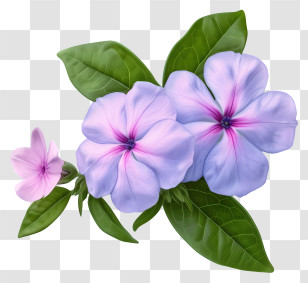 Elegant Periwinkle Flower - Purple Flowers With Green Leaves Transparent PNG