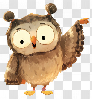 Cute Owl - Cartoon Owl Pointing With Wing Transparent PNG