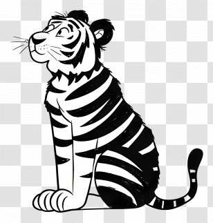 Cartoon Tiger - Black And White Cartoon Tiger Illustration Transparent PNG