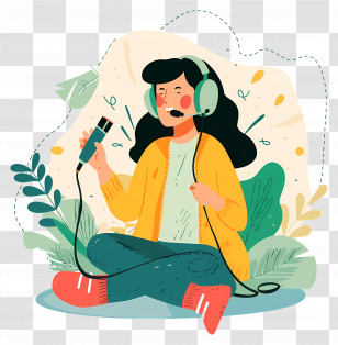 Podcast - Girl Recording With Headphones And Microphone Transparent PNG