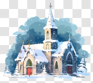 Watercolor Painting - Snow-Covered Church In Winter Scene Transparent PNG