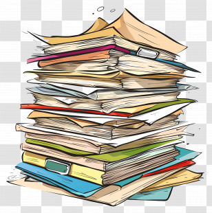 Stack Of Papers - Tall Stack Of Books And Papers Transparent PNG
