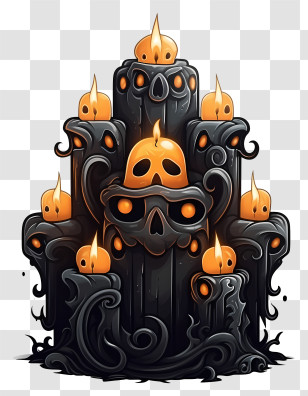 Wood Carving - Gothic Black Candles With Skulls Transparent PNG