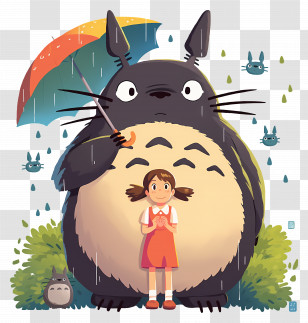 My Neighbor Totoro - Totoro And Child Standing Under An Umbrella Illustration Transparent PNG