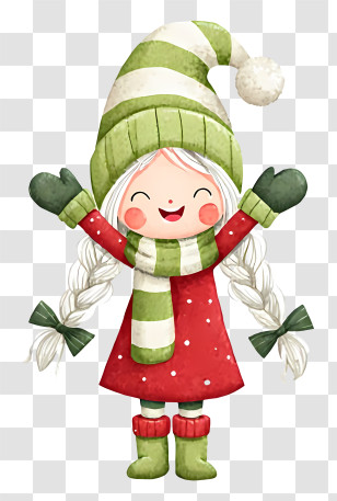 Christmas Gnome Decorating Cookies - Cute Girl In Green Winter Outfit Transparent PNG