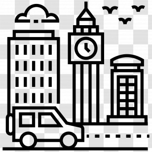 London Big Ben - Cityscape With Clock Tower And Car Transparent PNG