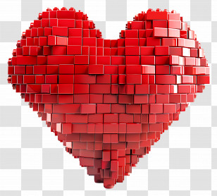 Red Heart - Red Pixelated Heart 3D Artwork Transparent PNG