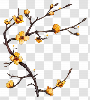 Yellow Flowers - Yellow Blossoms On Tree Branches Illustration Transparent PNG