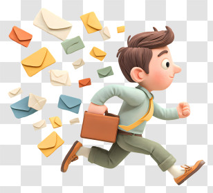Hurrying Office Worker Escaping - Mailman Running With Envelopes Transparent PNG