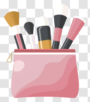Cartoon - Pink Makeup Bag With Brushes Transparent PNG