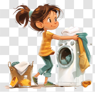 Laundry Day - Girl Doing Laundry With Washing Machine Transparent PNG