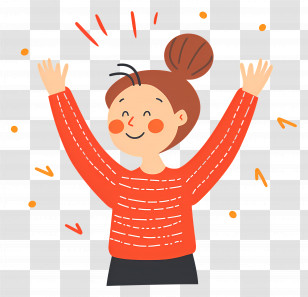 Happy Woman - Cartoon Happy Girl With Raised Hands Transparent PNG