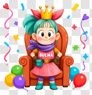 Bulma Celebrating Birthday - Crowned Girl On Party Throne Transparent PNG