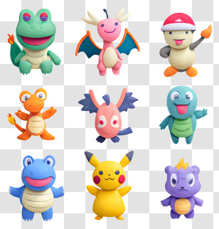 Pokemon Characters - Colorful Cartoon Characters Collection Transparent PNG