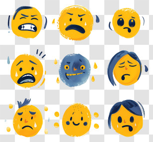 Emotes - Watercolor Cartoon Emotional Faces Transparent PNG