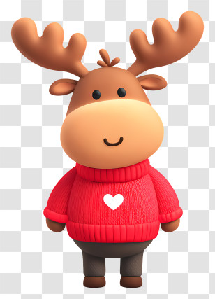 Cute Cartoon Moose - Happy Reindeer In Red Sweater Transparent PNG