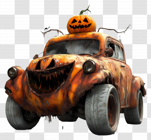 Halloween Monster Truck - Spooky Halloween Monster Car With Pumpkin Transparent PNG