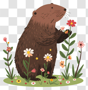 Mole Day - Illustration Of Groundhog Enjoying Flowers Transparent PNG