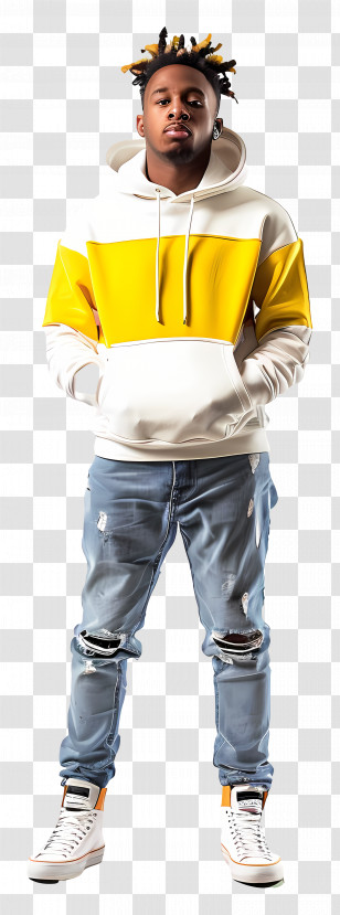 Thinking Black Man - Man In Yellow And White Hoodie With Ripped Jeans Transparent PNG
