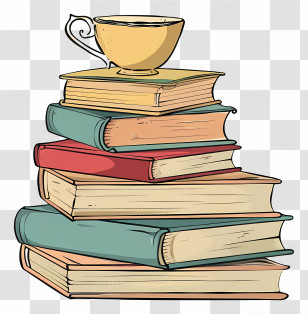 Books Drawing - Stack Of Books With A Cup Transparent PNG