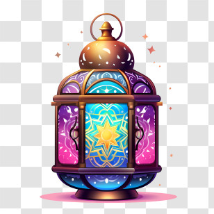 Ramadan Kareem Lantern - Colorful Ornate Lantern With Stars Transparent PNG