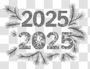 2025 New Year - 2025 With Pine Branches Transparent PNG