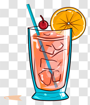 Orange Juice - Tropical Cocktail With Orange Slice And Cherry Transparent PNG