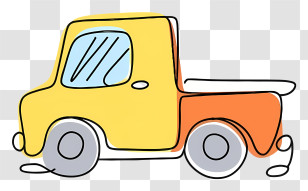 Cartoon Drawing - Yellow And Orange Doodle Pickup Truck Transparent PNG