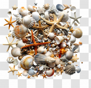 Beachcombing - Seashell And Starfish Collection Transparent PNG
