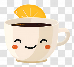 Coffee Kawaii - Adorable Coffee Cup With Smiley And Lemon Slice Transparent PNG