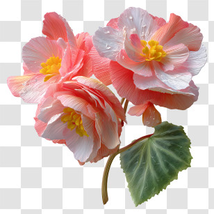 Begonia Flower - Pink Flowers With Leaf Transparent PNG
