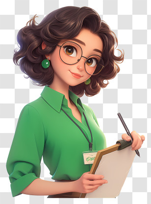 3d Teacher - Woman With Glasses And Clipboard Transparent PNG