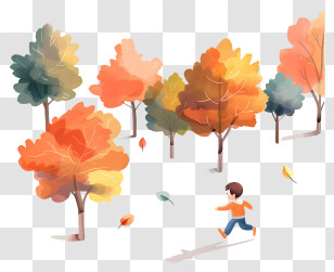 Little Boy Running - Autumn Forest Illustration With Running Child Transparent PNG