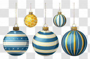 Hanging Christmas Balls - Stylish Christmas Ornaments In Blue And Gold Transparent PNG