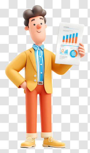 Businessman Looking Report - Cartoon Businessman Holding Chart Transparent PNG